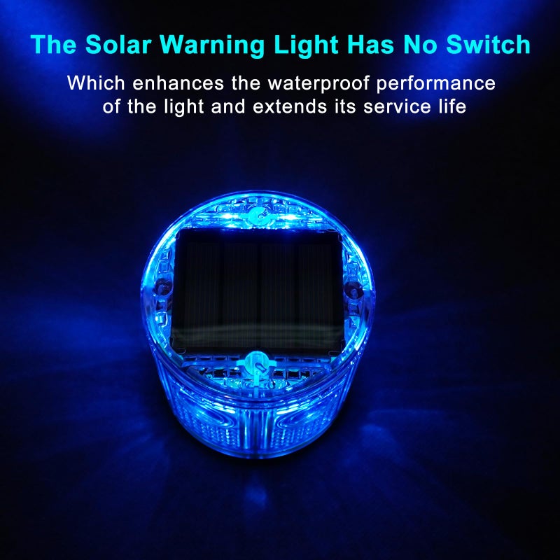 Aolyty Solar Strobe Warning Light 360 Degree Single Column Super Bright Waterproof IP54 for Construction Traffic Dock Marine Light Control Flashing (Blue) - Image 5